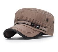 behone Cap Dessus Plat, Coton Casquette de Baseball, Classic Plain Vintage Armée Militaire Cadet Style Coton Cap Hat, Ajustable Boucle en Metal Casquettes Classique,Marron