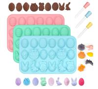 behone Moule chocolat paques,3 Pièces moule paques,Moule silicone paques,Moule lapin,oeuf de paques,Moule chocolat 3D,Pâques Bonbons Moules,Paques Biscuits Moule(18 cavités,avec 3 compte-gouttes)