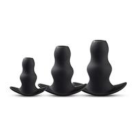 BeHorny Premium Grade Silicone 3 Piece Butt Plug Set, Enema Peep Hole Anal Plugs, Black