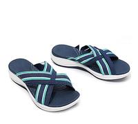 behound 2023 Casual Women Breathable Comfy Slippers, Low Wedge Comfy Soft Summer Slippers Sandals (36,Blue)