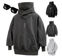 Behound Fall Unisex Oversized Hip-Hop Hoodies, Ninja Double Neckline Cotton Hip Hop Hoodie Sweatshirt for Men Women (Dark Gray,XL)