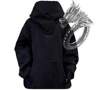 behound Fall Unisex Oversized Hip-Hop Hoodies, Retro Pullover Hoodie Turtleneck Sweatshirt for Women and Men (L,Black B)