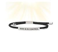 behound God in Control Tube Bracelet, God is in Control Tube Bracelet, Hand Braided Retractable Cotton Rope Tube Bracelets (Silver + Black Rope,Adjustable)