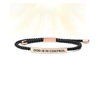 behound God in Control Tube Bracelet, God is in Control Tube Bracelet, Hand Braided Retractable Cotton Rope Tube Bracelets (Rose Gold + Black Rope,Adjustable)