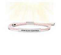 behound God in Control Tube Bracelet, God is in Control Tube Bracelet, Hand Braided Retractable Cotton Rope Tube Bracelets (Silver + Pink Rope,Adjustable)