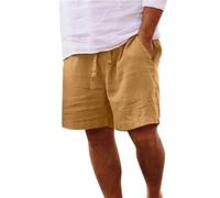 behound Men's Cotton Linen Drawstring Beach Shorts, Mens Casual Cotton Shorts-Casual Summer Solid Beach Sweatpants (5XL,Yellow)