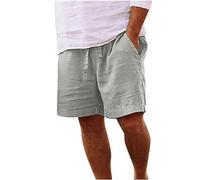 behound Men's Cotton Linen Drawstring Beach Shorts, Mens Casual Cotton Shorts-Casual Summer Solid Beach Sweatpants (5XL,Grey)