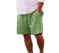 behound Men's Cotton Linen Drawstring Beach Shorts, Mens Casual Cotton Shorts-Casual Summer Solid Beach Sweatpants (4XL,Green)