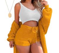 behound Miss Cozy Knit Set 3-Piece, Miss Cozy Knit 3 Piece Lounge Set for Women, Sexy Fuzzy Warm Sherpa Pajamas Set (Orange,M)