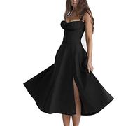 behound No Underwire-Print Bustier Sundress, Women Y2k Square Neck Low Cut Sleeveless Bustier Midi Dress (Black,M)