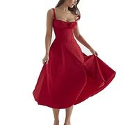 behound No Underwire-Print Bustier Sundress, Women Y2k Square Neck Low Cut Sleeveless Bustier Midi Dress (Red,M)