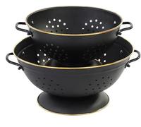 beifeier Ensemble de Passoire en Métal - 23cm et 28cm, Passoire Cuisine avec Poignée et Base pour Pâtes, Fruits et Légumes, Lavable au Lave-vaisselle (Noir)
