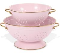 beifeier Ensemble de Passoire en Métal - 23cm et 28cm, Passoire Cuisine avec Poignée et Base pour Pâtes, Fruits et Légumes, Lavable au Lave-vaisselle (Rose)