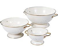 beifeier Lot de 3 Passoire Cuisine (16cm & 23cm & 28cm), Or Rose Poignées Ergonomiques, Base Design Anti-bascule, Passoires Métal pour Pâtes, Légumes et Fruits (Crème)