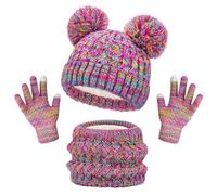 beifon Bonnet Enfant Hiver Tricoté Tour de Cou Chaud Enfant Gants Hiver Ensemble Set de 3 Pièces Enfant Ensemble Chapeau Hiver Bonnet Écharpe Gant Tricot pour Fille Garçon (1-5ans)