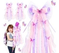 beifon Nœud pour sac d'écolier pour fille - 60 x 20 cm - Pour sac à sucre, nœud violet et rose - Décoration de rentrée des classes - Pour fille et garçon