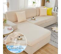 (Beige,125×55cm)rafraîchir le fil de glace du canapé Taie de coussin de canapé imperméable Taie de coussin de canapé extensible anti-plis Taie de coussin de terrasse Taie de coussin d'extérieur Convie