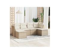 Beige 6 pieces 6 personnes resine tressee salon de jardin modulable