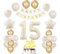 Beige Ballon 15 ans décoration anniversaire 15 fille garcon ballon 15 ans garcon décoration 15 anniversaire fille déco Gâteau Topper 15, guirlande Happy Birthday