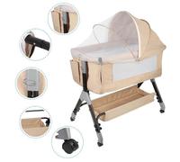 BEIGE Berceau Cododo évolutif pour bébé Lit d'appoint avec hauteur réglable à 4 modes Panier de rangement Pieds en forme Y