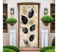 Beige Clair Autocollants de Porte 77x200 cm feuilles de plantes rétro 3D Trompe L'Oeil Auto-adhésif Vinyle Porte Papier Stickers Imperméable Mur Salon Chambre Salle Bain Décor