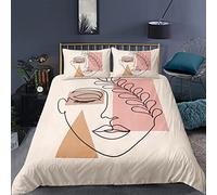 Beige Clair Sets de Housse Couette 240x260cm Visage Humain Abstrait Parure de lit en Microfibre avec 2 taies d'oreiller, avec Fermeture Éclair