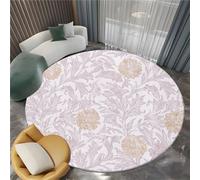 Beige Clair Tapis Salon Rond Feuilles De Fleurs De William Morris Intérieur Tapis de Chambre Rond, Lavable Antidérapant Moquette Ronds - pour Salon Chambre Enfant & Salle À Manger 60 cm