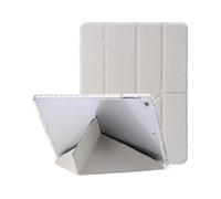 (Beige)Compatible for Air (2013) / Air 2 / 9.7-inch (2017/2018) Leather & Clear Acrylic Origami Tri-fold Stand Tablet Case