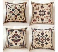 Beige Coussin Canape Lot de 4, Imperméable Housse Coussin BohêMe Taie Oreiller 75 X 75 cm, Carré Lin taie d'oreiller avec Fermeture Eclair Caché pour Decoration Jardin Exterieur, Cadeau -bby2501116