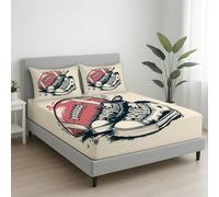 Beige Doux Respirant Drap Housse 180 x 200 x 30, Vintage Baskets Rugby Dessin Animé Imprimé Drap avec Une Rebord Élastique, Lavable Ajustable Housse Matelas avec Bonnet 30 cm