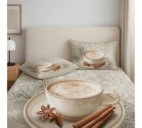 Beige Drap Housse, 180 x 200 x 30 cm,Polyester Microfibre Coins Élastiqués Feuille pour Matelas Épais jusqu'à 30 cm (12"), Moderne Cannelle Flocons De Neige Tasse De Café Drap Housse