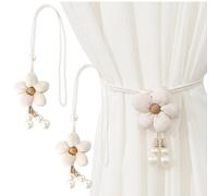Beige Embrasse Rideau, 2 Pièces Attache Clips, Corde en Forme de Fleur de Dessin Animé avec Boule de Perle, Décoratives Rideaux, pour Chambre Denfant Maison Bureau Hôtel Décoration de Fenêtre