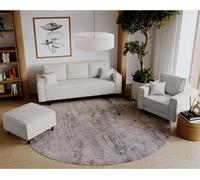Beige Ensemble rembourré en velours côtelé Monte Canapé-lit avec fauteuil avec pouf Ensemble rembourré avec pieds en bois, Tissu : poso 100 - Beige