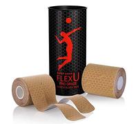 Beige FlexU Bande de Kinésiologie : Un ruban de sport ultra large et de haute qualité. 2 rouleaux, 40 bandes pré-découpées (7,5x25 cm).