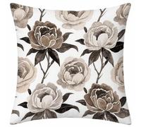 Beige Housse Coussin 40x40 Lot de 1, Fleur Taie Oreiller 40x40cm, Lin Housse de Coussin avec Fermeture Éclair Invisible, Carré Taie d'oreiller pour Extérieur Jardin Salon Décor Maison Cadeau V-8100