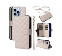 (Beige, Multicolor) For iPhone 13 Pro Max Case PU Leather Rhombus Stand Anti-Drop Wallet Phone Cover - Rose Gold