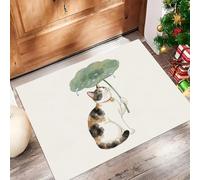 Beige Paillasson Attrape-Poussière, Parapluie Forme Feuille Lotus pour Chat Tricolore Tapis de Sol Lavable en Machine, Style Peinture L'Encre Absorbantes pour Entrée Porte et Couloir - 80 x 120 cm