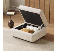 Beige Pouf coffre de rangement en tissu, tabouret repose-pieds rembourré