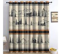 Beige Rideau Occultant à Oeillets, Campagne Chalet De Neige Montagnes Rideaux Isolant Thermique Anti Bruit, Protection de la Vie Privée Décoration Rideau pour Chambre à Coucher 110 x 215 cm, 2 Pièces