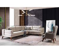 Beige Salon Salon Designer Canapé d'angle Fauteuil de luxe 2pcs Set