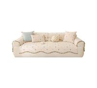 Beige Sofa Cover, Non-Slip Chenille Sofa Slipcover, Pet Couch Covers | 2-5 Seater Universal Sofa Cushion Cover, Living Room Furniture Protector, With Tasselled, Washable(Hearts,110x300cm)