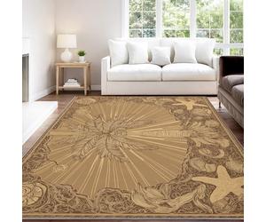 Beige Tapis Bohème Vintage Artistique Décontracté À Poils Courts Tropical Palmiers Étoiles de mer Coquillages - Tapis Doux Moelleux 120 x 160 cm, Antidérapant Salon Moquette, Ne Perd Pas Ses Poils