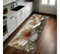 Beige Tapis de Cuisine Fleurs Papillons Perles 50 x 80 cm Antidérapant Résistant Lavable Tapis de Passage Couloir Buanderie Salle de Bain