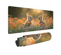 Beige Tapis de Souris XXL 1000 x 500 mm, Tapis Souris Lapin sous Main Bureau avec 3MM Bords Cousus, Imperméable Mouse Pad Base en Caoutchouc Antidérapant Surface pour Gamer, PC, Cadeau -hjw2601YO