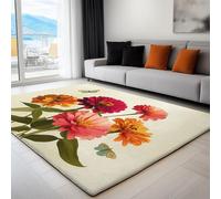 Beige Tapis Salon Illustration Rétro Zinnia Papillon Intérieur Doux en Flanelle Tapis de Chambre, Poil Court Moderne Lavable Antidérapant Moquette - pour Salon Chambre 90 x 150 cm