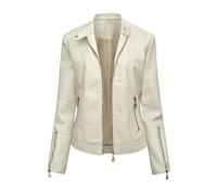 Beige,XL,Veste en Similicuir pour Femme, Coupe Slim, imperméable, col Montant, Style Motard, Oversize, Style Punk, Fermeture éclair