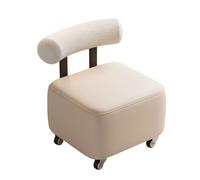 BeigeSmallOttomanStoolwithWheelsBackSupportFootRestShortBenchforLivingRoomHallwayShoeStorageModernCubeSeat