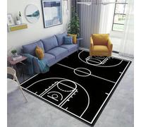 BEIGGA Tapis de terrain de basket-ball, lignes noires et blanches, tapis d'entraînement antidérapant pour chambre d'enfant, canapé, salon, chambre à coucher, décoration d'intérieur, 150 x 200 cm
