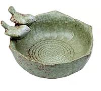 Beihaoer Céladon Bain d'oiseaux rond en céramique émaillée avec 2 pots de fleurs succulents décoratifs pour plantes grasses, assiettes à fruits pour la maison, artisanat, ornements, culture