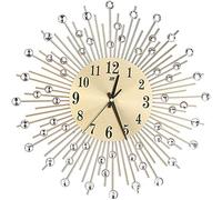 Beihaoer Petite horloge murale en métal 3D - Sans tic-tac - Horloge à quartz - Cadran en verre blanc avec chiffres arabes - Décoration d'intérieur ronde en diamant - Gold New (doré)